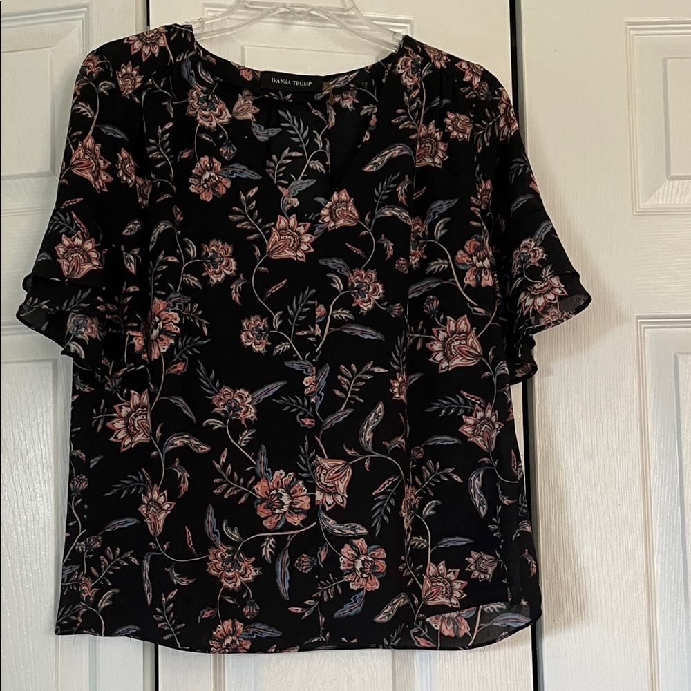 Floral Print Black Blouse Ivanka Trump